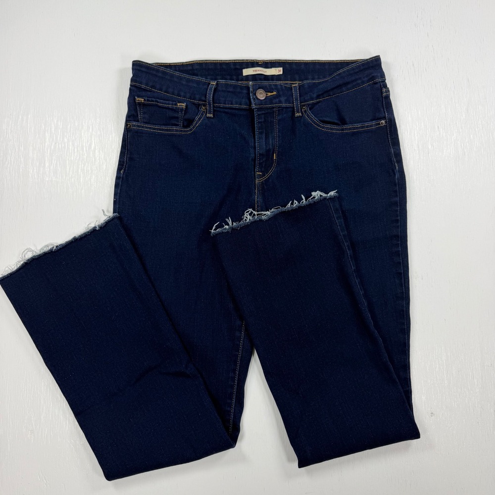 Levi's 715 Bootcut Jeans Women's Size W31 L32 Dark Wash Stretch Denim Raw Hem